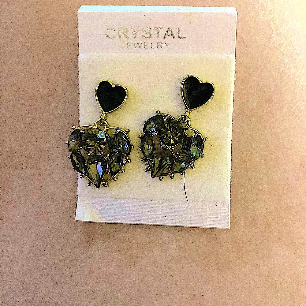 Black Dimond Heart Earrings
